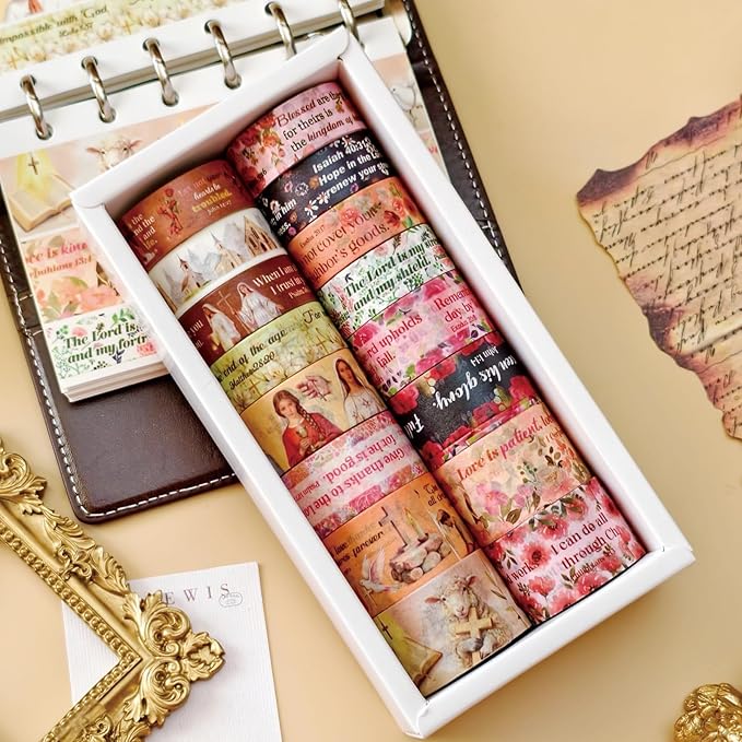 Christian Washi Tape 16 Rolls Aesthetic Decorative Cute Scrapbook Tape