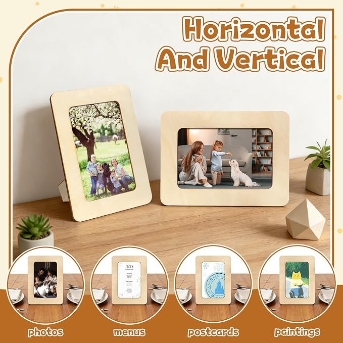 VOKOY 50 Pack Wooden Picture Frames for Crafts, DIY Wood Craft Picture Frames Bulk for 4" x 6" Photos,Unfinished Standing Photo Frames DIY Crafts Wood Decorate for Birthday Party Gifts