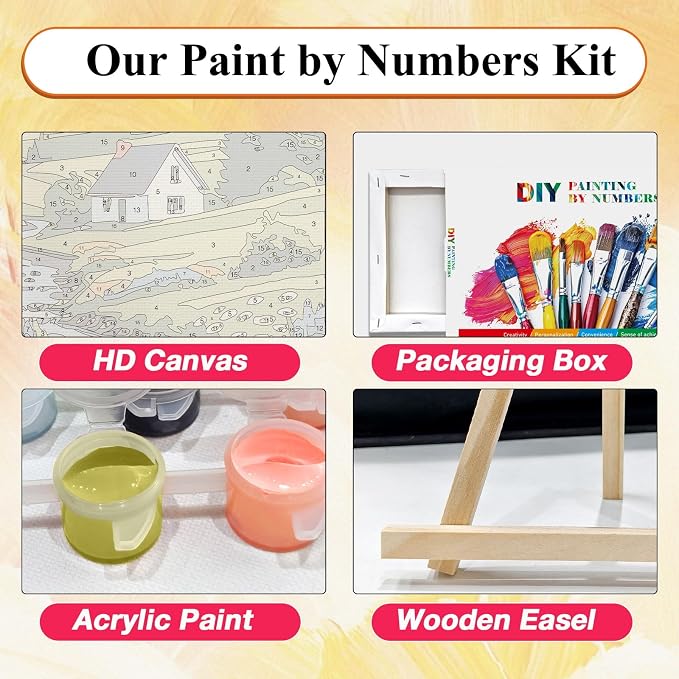 SparkGlow Framed Paint by Numbers Kit for Adults Landscape, 8×12 Inch | Premium Canvas, Include Easel, Number Painting for Gift, Home Decoration, Relaxing and Joyful, DIY Acrylic Oil Painting