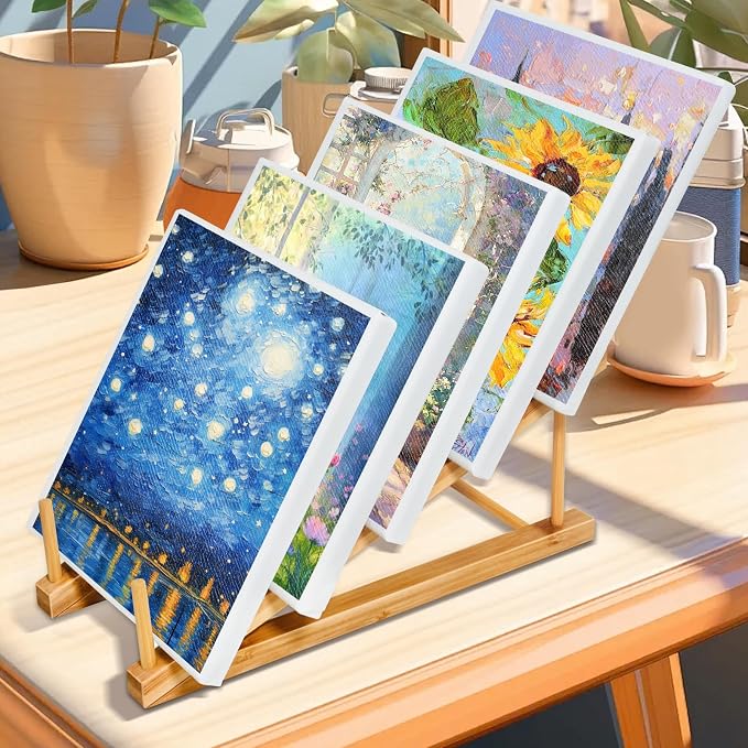 Vowcarol Small Art Drying Rack, Art Storage Rack, 5 Layers Paint Display Rack Wood Storage Stand for Canvas Boards, Bamboo Display Rack for Painting Canvas, Paint Art Organizer-2 Pack