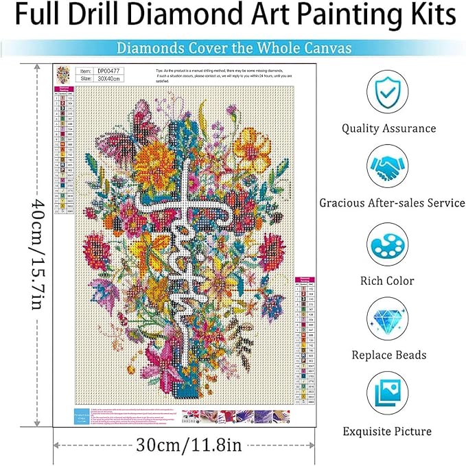 Diamond Art Kits for Adults,Cross Flowers Diamond Painting Kits 12 x 16in