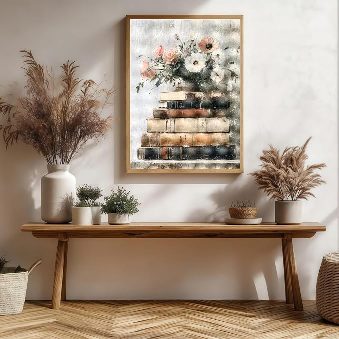 Diamond Art Kits for Adults,Book and Flower 5D Diamond Painting Kits | DIY Paint By Diamonds,Full Drill Round Diamond Dot Gem Art Painting, Relaxing for Home Wall Art Decor, Gift,11.8 X 15.7 inch