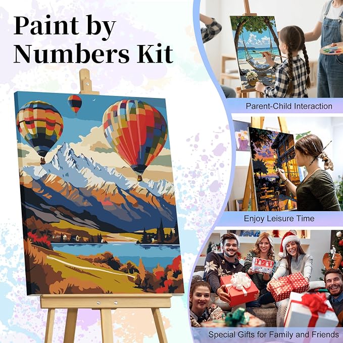Paint by Numbers Kit for Adults, Hot Air Balloon Number Painting Canvas Kit | DIY Acrylic Painting Set for Beginners, Stress Relief Relaxing Craft, Home Wall Decor, Holiday Gift for Adults, 16x20 Inch