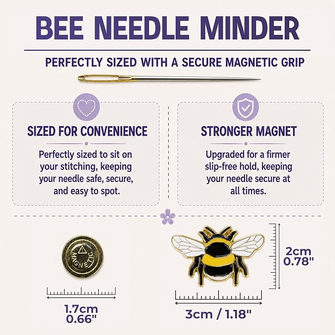 The Quilted Bear Magnetic Needle Minder, Bee | Enamel Needle Keeper for Embroidery & Cross Stitch, Secure Holder for Sewing Needles & Pins, Strong Magnet, Sewing Accessory