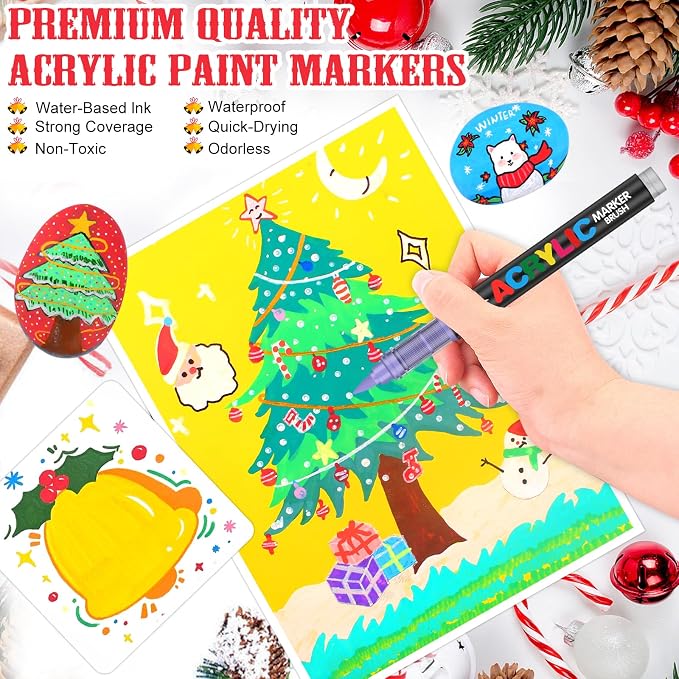 Amamao 24 Colors Soft Brush Tip Acrylic Paint Markers for Wood Rock Canvas