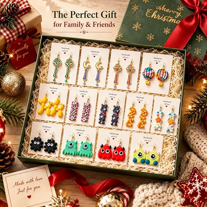 14Pcs Polymer Clay Cutters, Clay Earring Cutters Plastic Clay Jewelry Cutters for Earrings, Hair Clips & Mini Christmas Decorations-Balloon Dog, Hot Air Balloon, Crescent Moon, Monster, Magic Wand