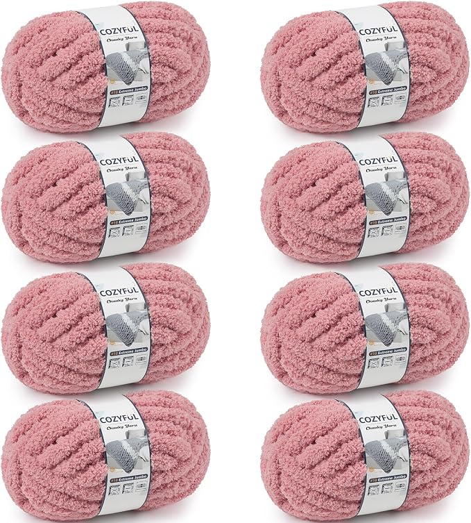 Cozyful Chunky Yarn for Hand Knitting - #10 Chunky Chenille Yarn, Jumbo Big Thick Chunky Yarns for Crocheting, Super Bulky Chunky Knit Blanket Yarns, 8 Skein (22 yds 8 oz Each Skein), Dusty Pink
