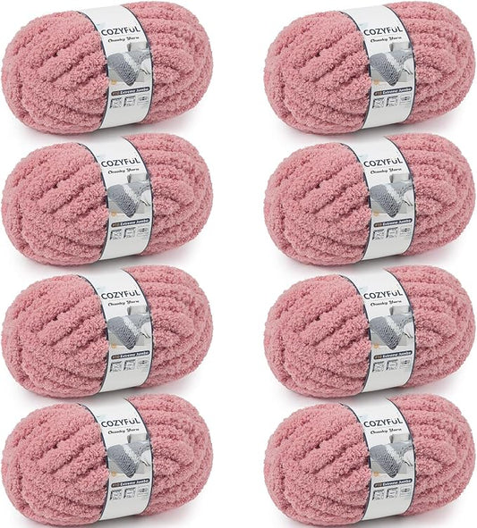 Cozyful Chunky Yarn for Hand Knitting - #10 Chunky Chenille Yarn, Jumbo Big Thick Chunky Yarns for Crocheting, Super Bulky Chunky Knit Blanket Yarns, 8 Skein (22 yds 8 oz Each Skein), Dusty Pink