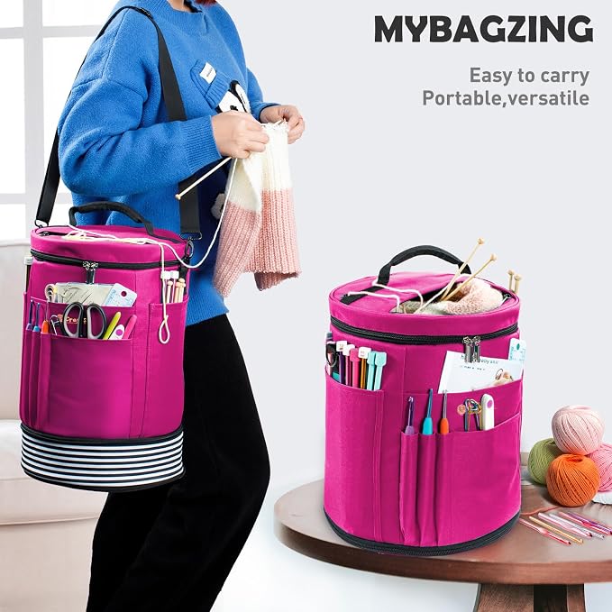 MYBAGZING Expandable Yarn Storage Organizer, Crochet Bag & Yarn Tote with Zipper Closure, Yarn Holder for Crocheting and Knitting for Yarn Skeins, Hooks, Needles,Accessories – Gift for Crafters