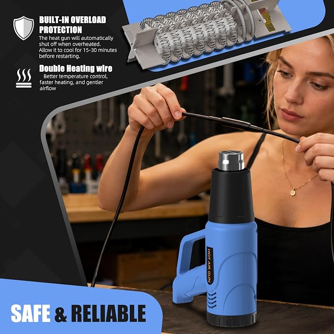 Heat Gun for Crafting,Dual Temperature Control(I: 572℉ & II:1112℉) Heat Gun' for Shrink Tubing, Vinyl And Resin, Fast Heating, Pistola De Calor with 4 Nozzles, Ideal for DIYers and Professional Trades
