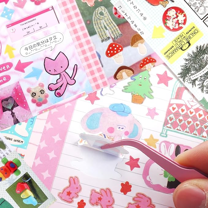 Tmtains 30 Sheets Kawaii Japanese Sticker Book Manga Books Style Writable Note Sticker Glitter Sand Aesthetic Japanese Korean Stickers Book for Adults Scrapbooking Notebook Supplies (Wonderful Ideas)