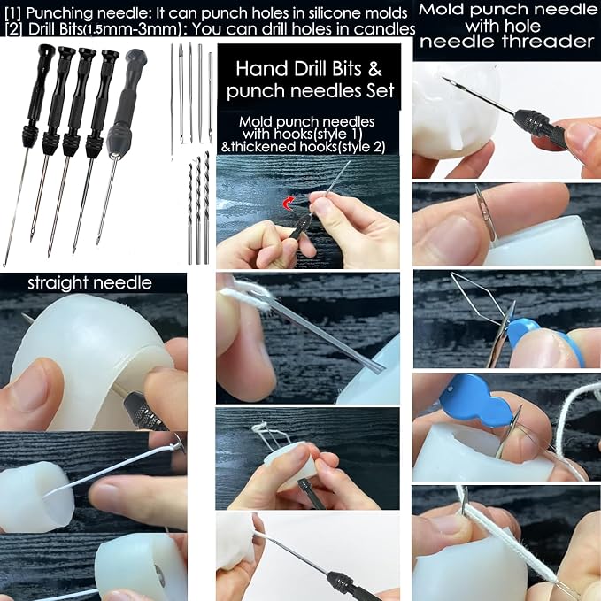 Nimozekd 19 PCS Candle Making Kit for Candle Drilling&Mold Punching Needle Punch Wicking Needle Tools Candlewick Inserting Tool Candle Mold Punch Set with Hook Eye for Inserting Mold Wicks