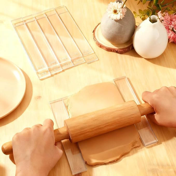 Polymer Clay Tools: Rolling Pin Guides & Roller Set | 12Pcs Acrylic Adjustable Depth Guides (2-7mm) with Protective Film for Polymer Earrings, Sculpting & Modeling Clays