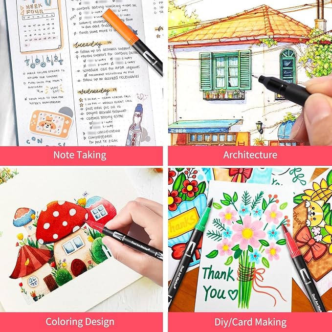 120 Colors Dual Tip Watercolor Markers Pens for School Supplies-Brush&Fine | Coloring Markers No Bleeding for Adult Coloring Books Calligraphy Card Making Sketching Journaling Note Taking Planner Travel