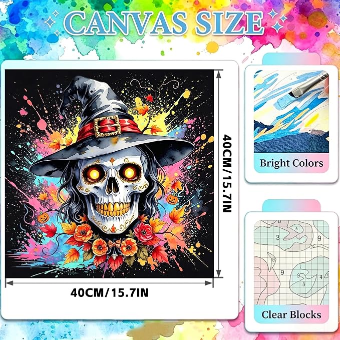 YarnWhimsy Skull Paint by Numbers Kit for Adults 16x16 inch