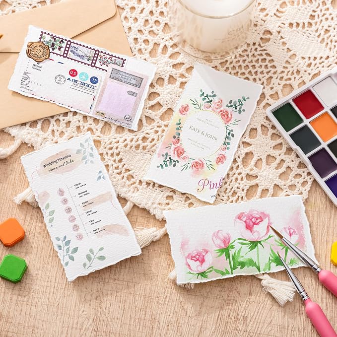 Prudiut Deckled Edge Watercolor Paper, 50 Sheets, 2 x 3.5 in, 160 GSM
