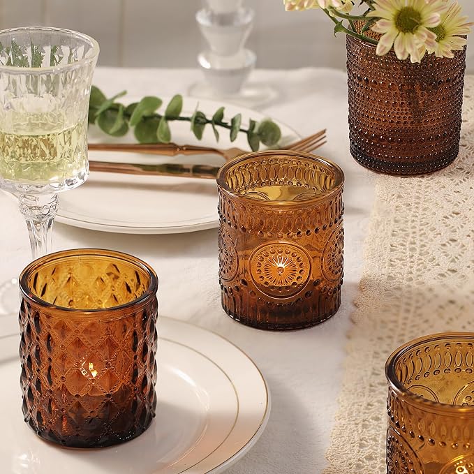 12Pack Amber Candle Jars - 3 Styles Candle Jar with Lids for Any Décor