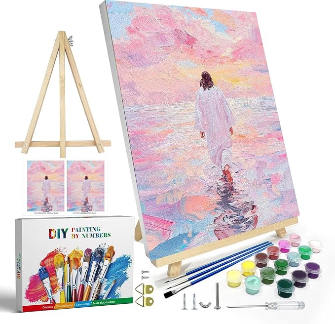 Jesus Paint by Numbers Kit for Adults Framed Canvas, with Wooden Easel