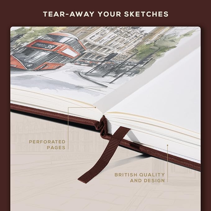 Beechmore Books 8x8 Square Mixed Media Sketchbook 160 GSM/98lb, Gift Box | Vegan Leather Hardcover Art Journal with Lay-Flat Binding, Perforated Ivory Pages for Drawing & Doodling