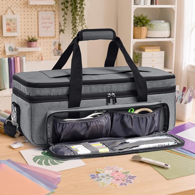 Double Layer Carrying Case with Cutting Mat Pocket & Accessories Storage