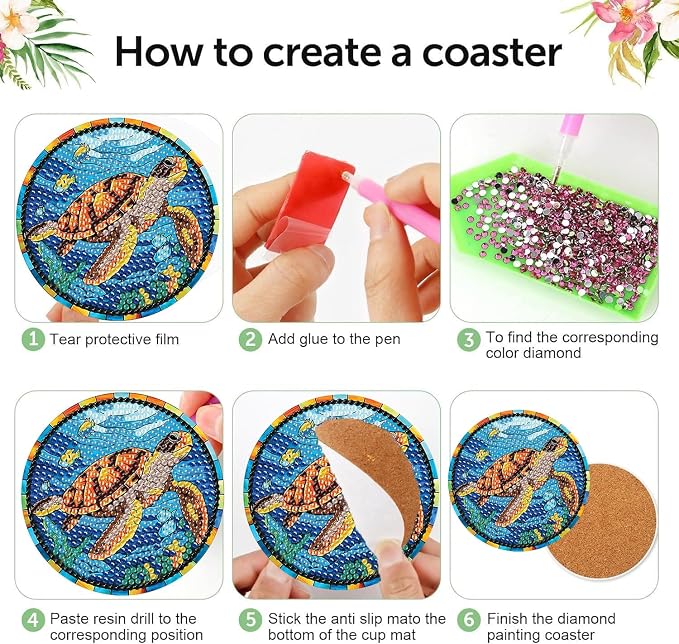 Diamond Art Coasters Kits, 8 Pcs Turtle Diamond Painting Coasters Kits