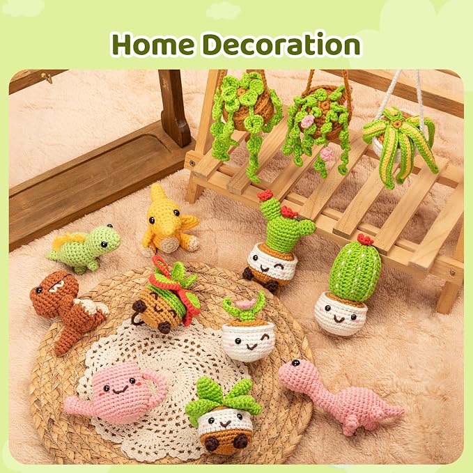 Mewaii Crochet Kit for Beginners, 9 Pack Plant Kit Craft Set | 40% Extra Yarn, Video Tutorial, Pre-Started Piece, Beginner Friendly, Family Craft Gift for Adults & Kids