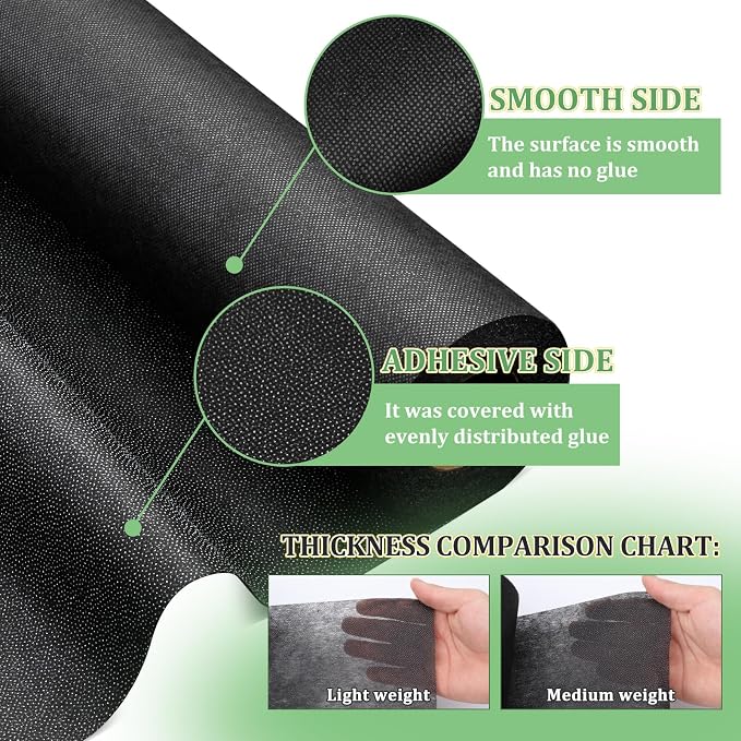 17"x30yd Iron On Fusible Interfacing for Sewing Interface Fabric for Sewing | Lightweight Black Non-Woven Fusible Interfacing Polyester Single-Sided Interfacing for Diy Craft Quilting, Sewing