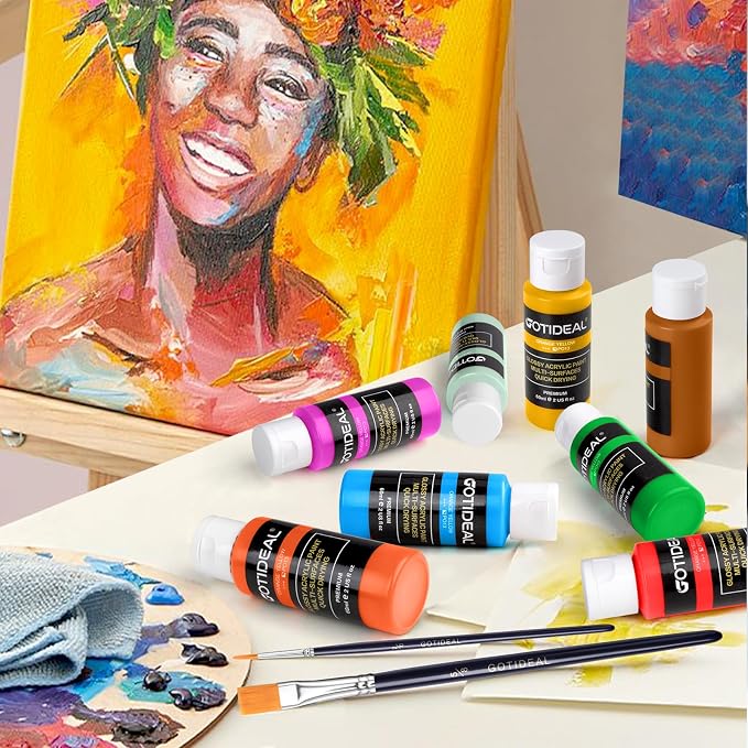 GOTIDEAL Acrylic Paint Set, 24 Colors (59ml, 2 oz), with Paint Brushes | Art Craft Paint for Adults and Kids, Perfect for Artist, Beginner, Ideal for Wood, Canvas, Rocks, Outdoor Painting Supplies