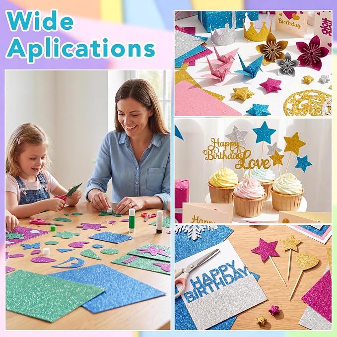 54 Sheets Glitter Cardstock Paper 8.5 x 11, 27 Colors, 230Gsm