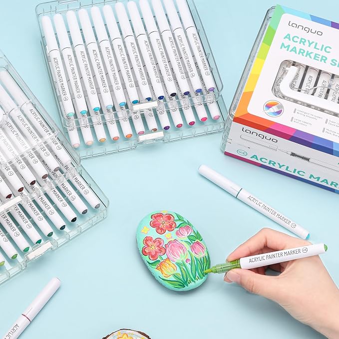 languo 48 Colors Acrylic Paint Markers, Brush Tip, Direct Liquid Ink