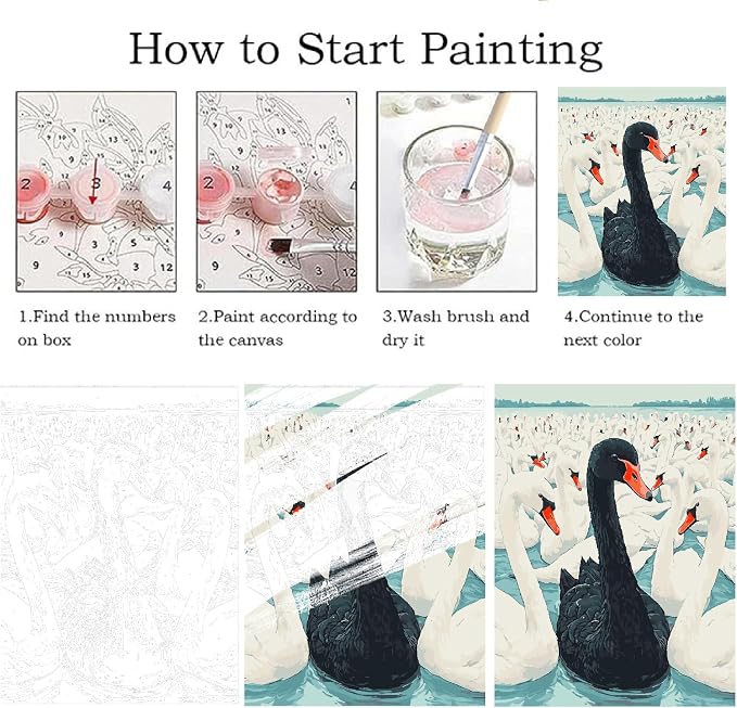 ZRIZQ Paint by Numbers Kit for Adults Beginner Swan,Animal,16x20 | Full set with wooden brushes,rolled canvas,rich paints.Calming activity.Beginner friendly.Just open and paint.