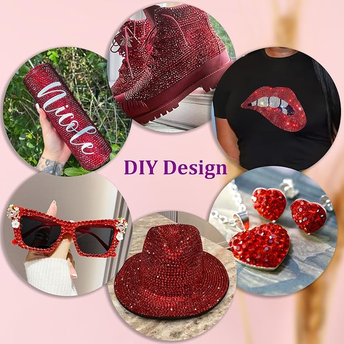 25000Pcs Resin Rhinestones for Crafting, Red 2-6mm Mixed Sizes Non Hotfix Flatback Gems with 1Pcs Glue, Bedazzling Crystal for DIY Craft Clothing Mugs Tumblers Shoes Fabric Decor Nail Art