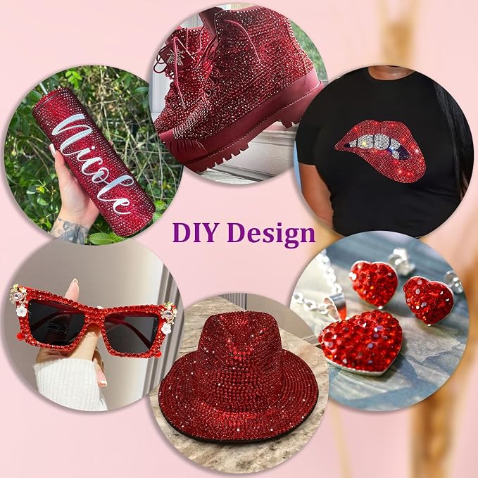 30000Pcs Resin Rhinestones for Bedazzling with Tweezers, Red Rhinestones for Crafting with 3Pcs 10ml B7000 Jewelry Glue for DIY Crafts Clothing Tumblers Shoes Fabric Nail Art