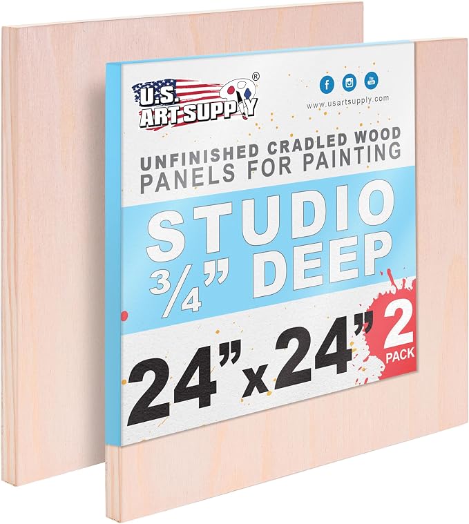 U.S. Art Supply 24" x 24" Unfinished Cradled Wood Panels for Painting