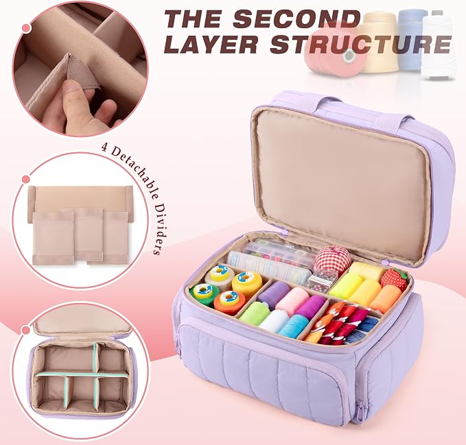 Marscamd Sewing Organizer Bag with Detachable Dividers, Purple (Bag Only)