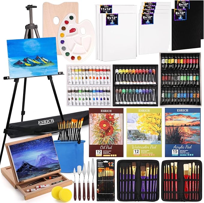 ESRICH 141PCS Deluxe Painting Set, Painting Supplies with 84 Paint | Art Painting Supplies Kit,Palettes and Canvas for Students, Artists and Beginner