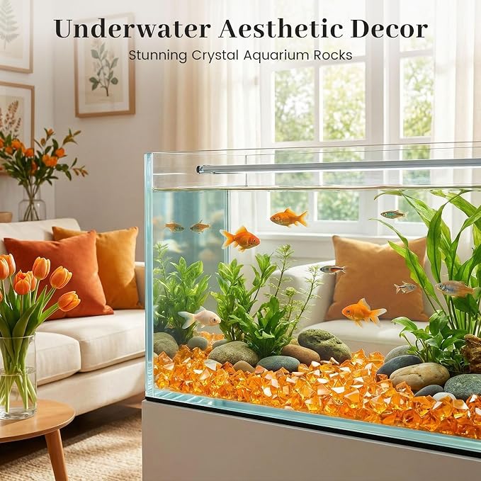 DOMESTAR Orange Fake Ice Rocks, 150 PCS Acrylic Crystal for Vase Fillers
