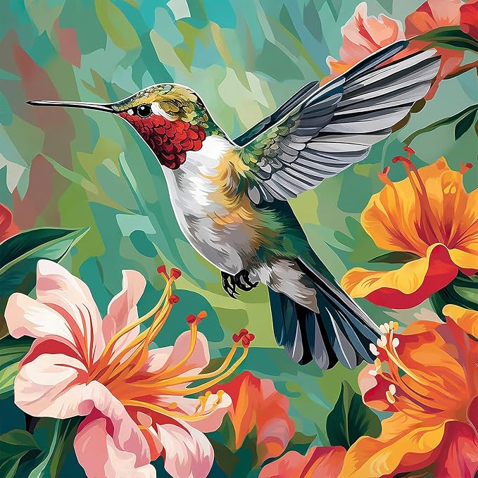 PRASIO Paint by Numbers Kit for Adults Beginner, Hummingbird Adult Paint by Number Kits on Canvas, DIY Acrylic Watercolor Oil Paint by Number for Adults for Home Decor Gift 16x16 Inch