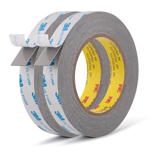 3M Double Sided Tape, 3/4" x 18Ft Foam Tape, 1600TG, Grey, 2 Pack