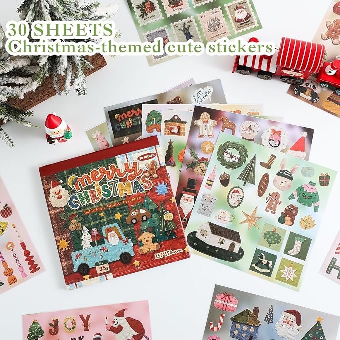 Washi Stickers Set Vintage Aesthetic Sticker Book for Journaling, DIY Decorative Paper Sticker Decals for Bullet Journal Art Scrapbooking Diary Card Craft Gift Album (Christmas Style)