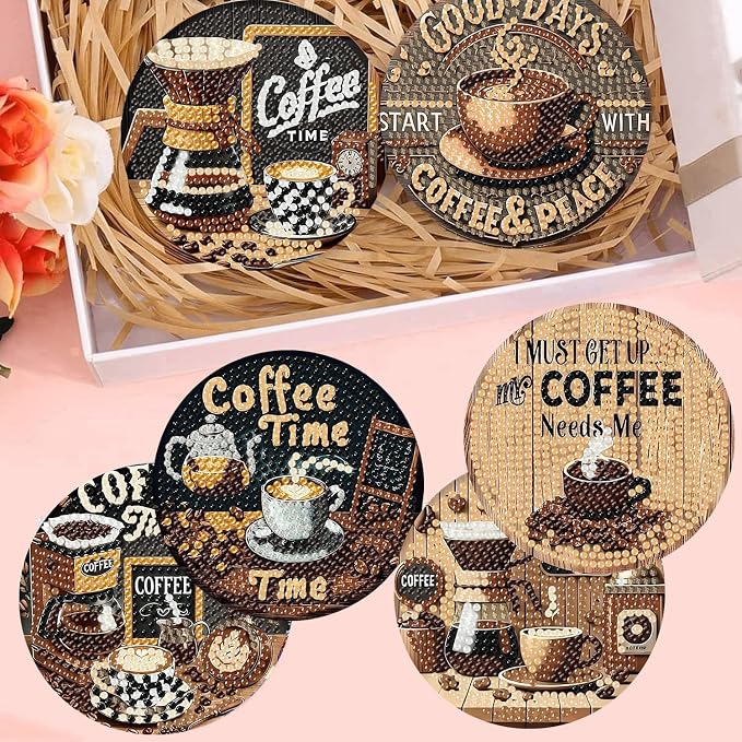 8 Pcs Diamond Art Coasters Kits, Coffee Diamond Painting Coasters Kits
