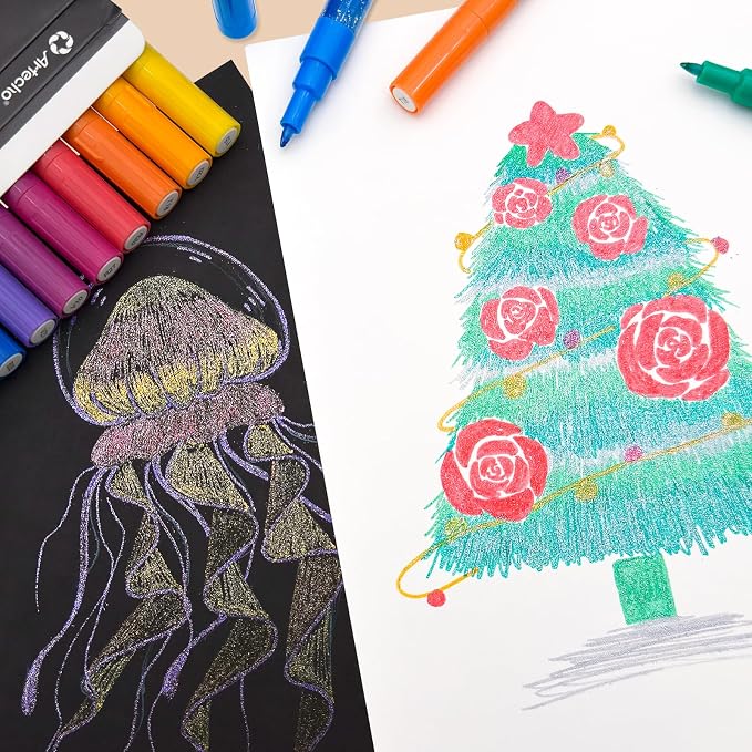 Artecho Glitter Paint Pens 12 Colors with 0.7mm Extra Fine Tip