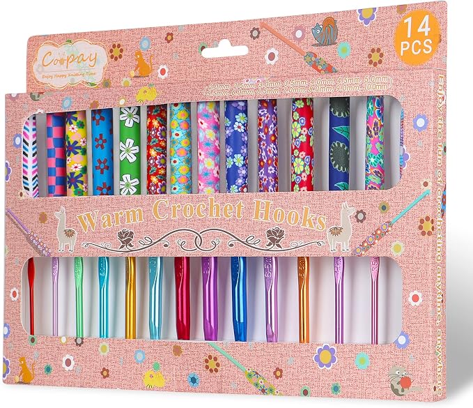Coopay 14pcs New Warm Crochet Hooks for Beginner, Longer Crochet Hook Set