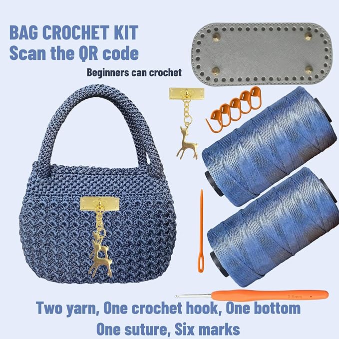SHENJILL Phoenix Tail Bag Crochet Kit for Beginners Hand Bag Crochet Kit with Step-by-Step Videos and Written Instruction Crocheting Kits for Adults Easy Starter Yarn for Crocheting (Jeans Blue)