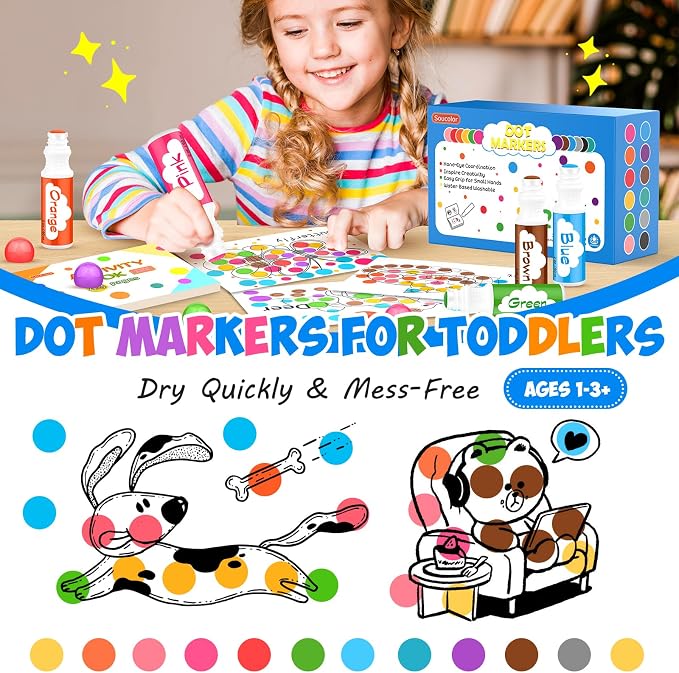 Soucolor 96-Pack Washable Dot Markers for Kids & Toddlers 8 Vibrant Colors