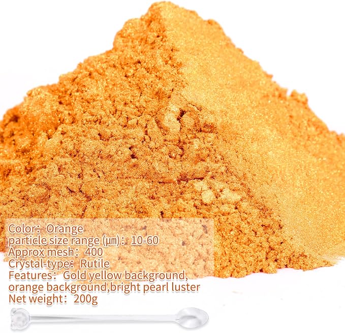 Mica Powder,7.05OZ（200g）,Orange Mica Powder Pigment for Epoxy Resin，Lip Gloss，Paint，Dye，Soap Making，Nail Polish,andle Making,Bath Bombs(Orange)