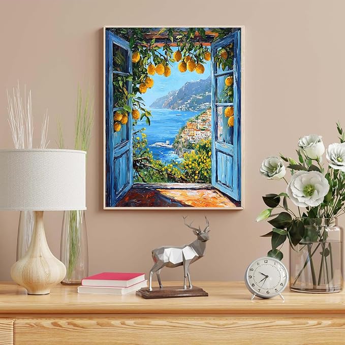 HITO Paint by Numbers Kit for Adults Seaside Scenery 16x20 Inch Frameless | Attic windowsill Adult Paint by Number Kits , Paint by Numbers for Adults Beginner for Gift Home Wall Decor