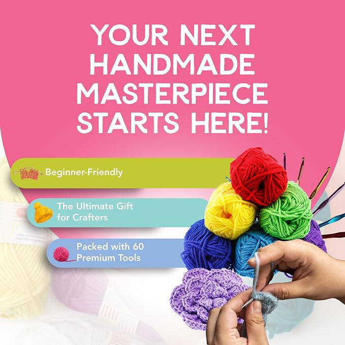 Incraftables Crochet Kit for Beginners – 85 Piece Beginner Crochet Kit for Adults & Kids with Yarn, Hooks, Accessories & Bonus Tote Bag Organizer – Learn to Crochet with Complete Starter Set