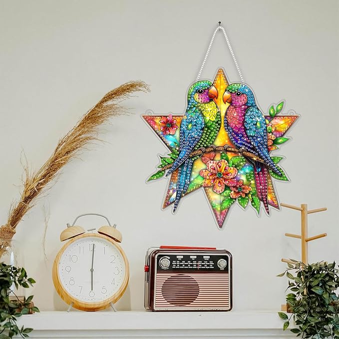 SKRYUIE Bird Hanging Pearl Diamond Art Kits for Adults Suncatcher A2 | Special Shaped Crystal DIY Hanging Diamond Painting Kit, Gift for Mother Spring Summer Window Wreath Decor 7.6 x 7.45 Inch
