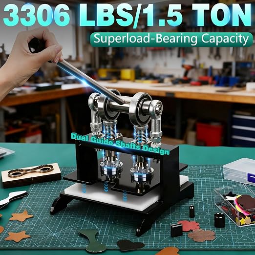 1.5Ton Leather Cutting Machine,20 * 20cm Leather Hand Press Dual Guide Shafts Die Cut Machine with 39 pcs Hole Punch Tool Set for Leathercraft,DIY & Various Materials Die Cutting